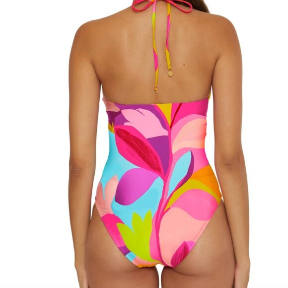 Trina Turk Lilleth  One Piece Plunge Tropical Print Swimsuit NWT $172 - Picture 2 of 5